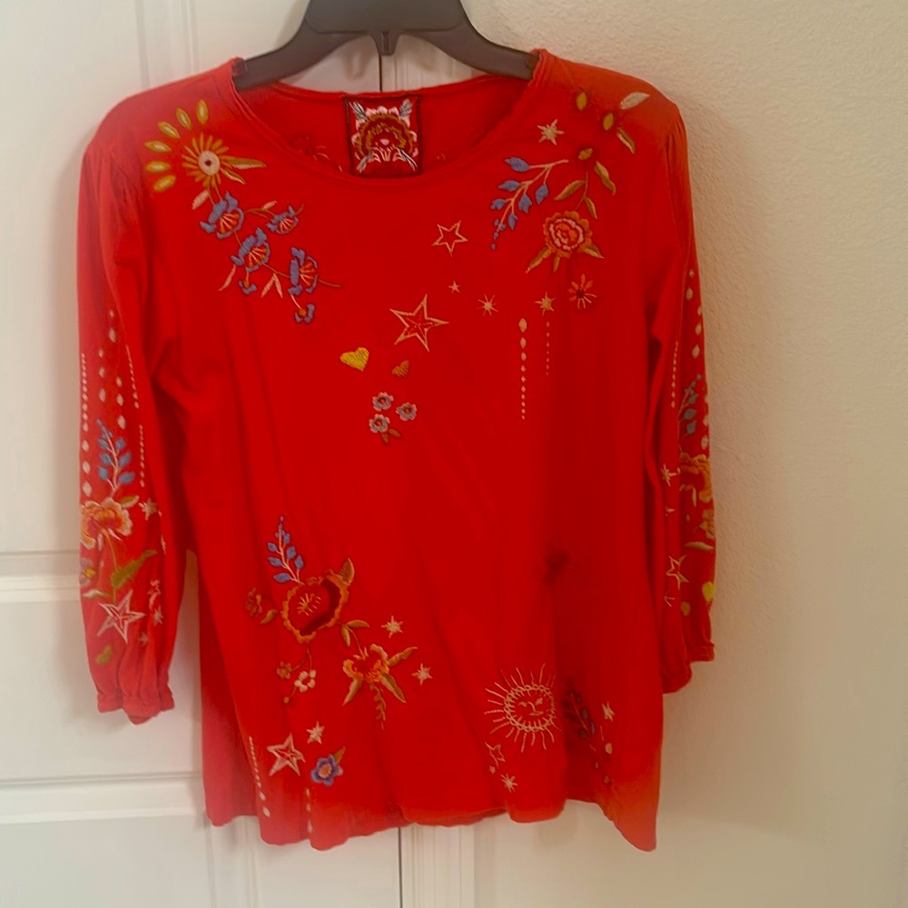 Johnny Was Embroidered 3/4 sleeves shirt